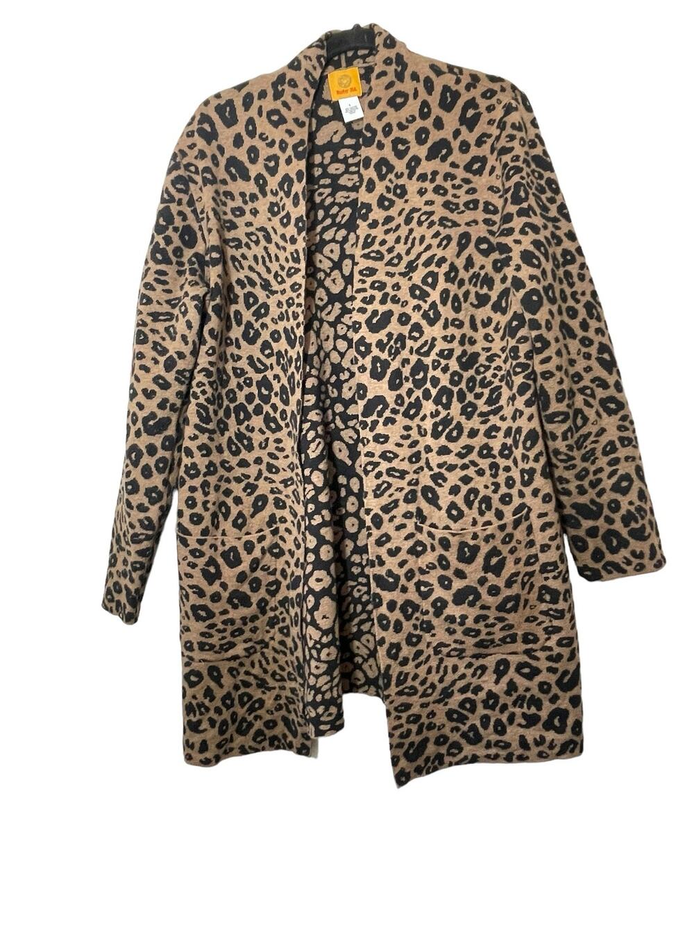 Ruby Rd Road Animal Print Cardigan Open Sz Large Black Brown Leopard Mob Wife